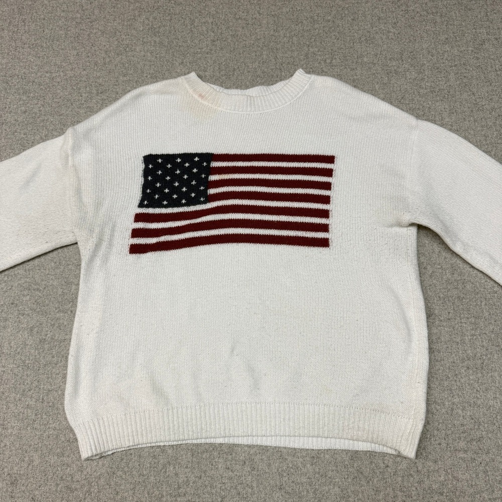 Anna-Kaci American Flag Knit Sweater XL White Patriotic Stars Stripes Pullover